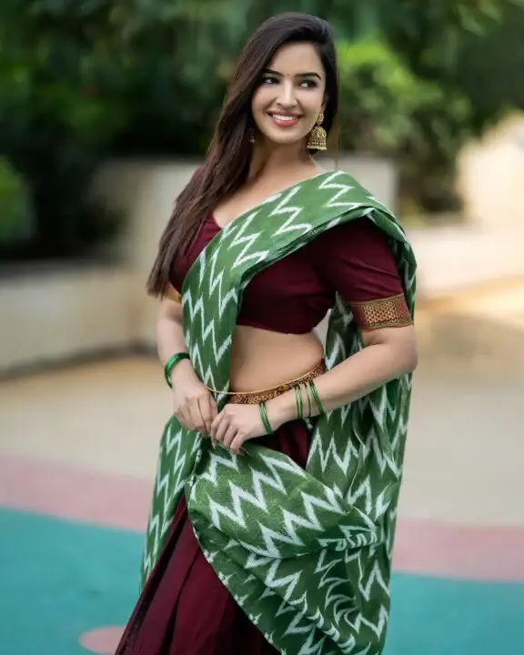 Indian Actress Pujita Ponnada in Traditional Maroon Lehenga Choli